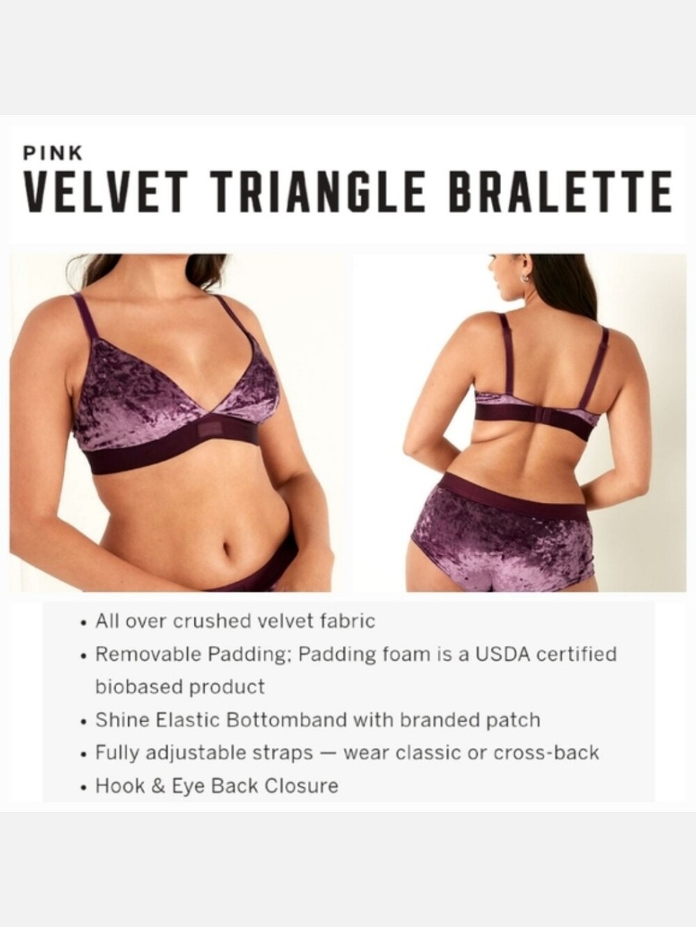 Victoria's secret pink very sexy velvet triangle bralette PURPLE LARGE